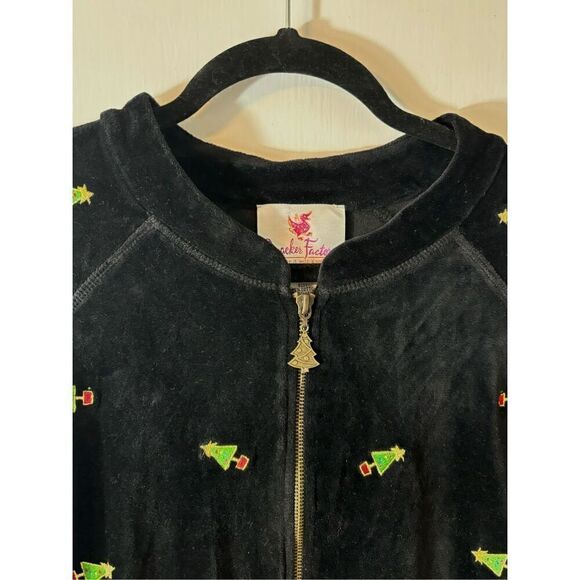 Quacker Factory little Christmas tree appliqué black velour zip jacket 3X - Picture 3 of 13